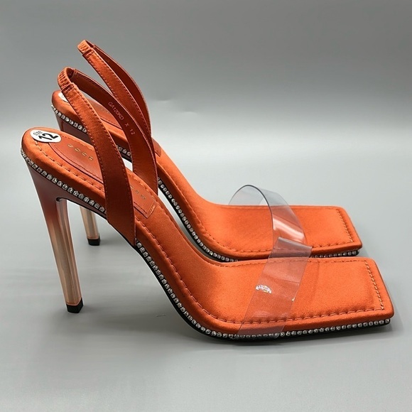Good American Shoes - Good American Crystal Crush Lucite Stiletto Satin Vinyl Strap Sandals Size 12